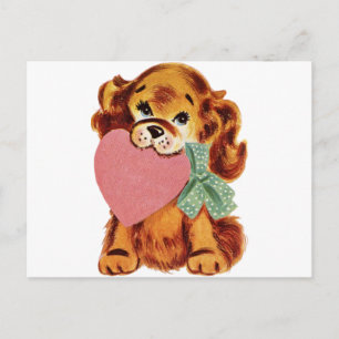 Vintage Puppy håller hjärtat Vykort