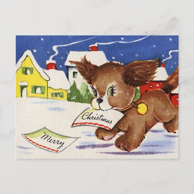 Vintage Puppy-jul Helg Vykort (Framsida)