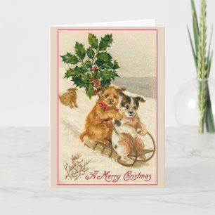 Vintage Puppy Julhälsningskort Helgkort