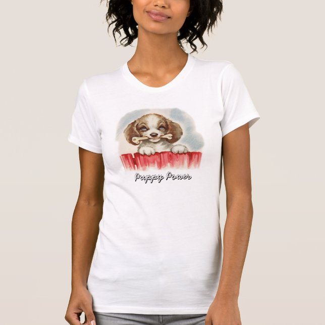 Vintage Puppy och ben T-Shirt (Framsida)