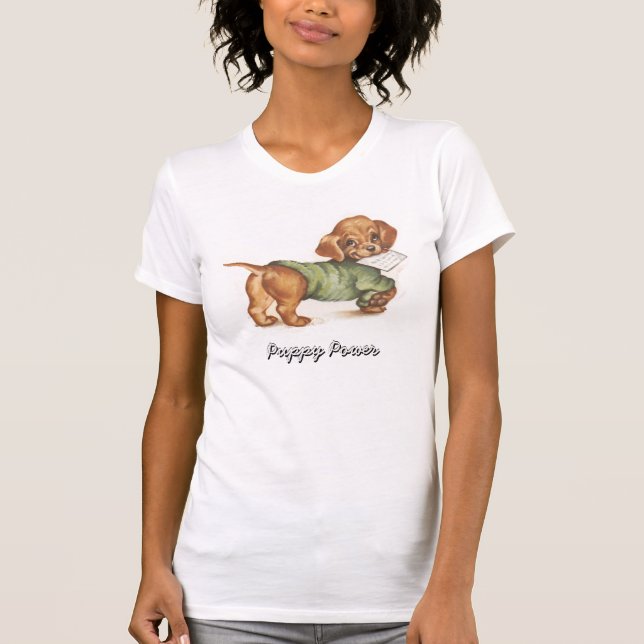 Vintage Puppy och Brev T-Shirt (Framsida)