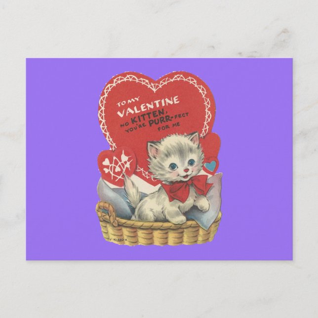 Vintage PurrFect Kitten Valentine Helg Vykort (Framsida)
