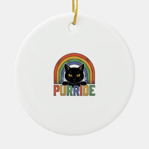 Vintage Purride Svart Katt Regnbåge Tröja Design_1 Julgransprydnad Keramik