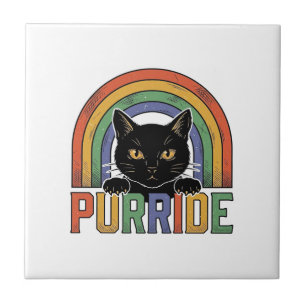 Vintage Purride Svart Katt Regnbåge Tröja Design_1 Kakelplatta