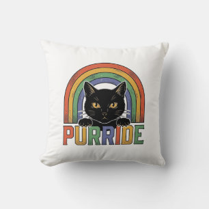 Vintage Purride Svart Katt Regnbåge Tröja Design_1 Kudde
