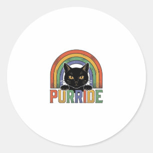 Vintage Purride Svart Katt Regnbåge Tröja Design_1 Runt Klistermärke
