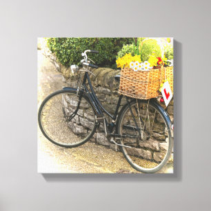 Vintage Push Bike Flower Basket Land Scene Canvastryck