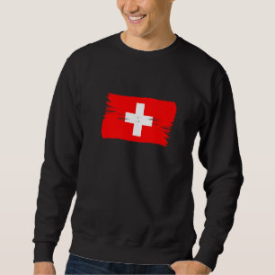Vintage Push Stil Swiss Flagga Schweiz Lång Ärmad Tröja