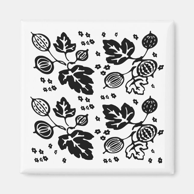 Vintage Pyrex Mönster-Gooseberry (svart) Magnet (Framsidan)