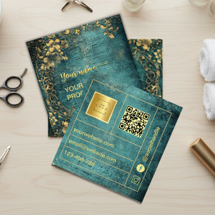 Vintage QR-kod smaragdgrön guld och svart  Fyrkantigt Visitkort