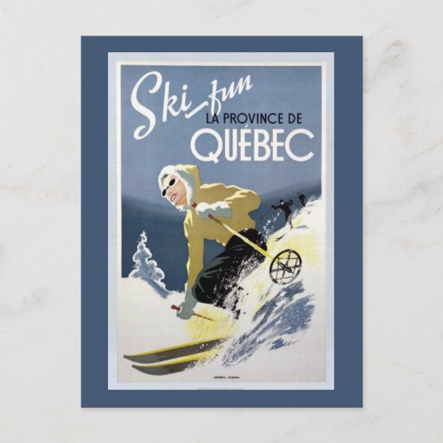 Vintage Quebec, Kanada Ski Vykort (Framsida)