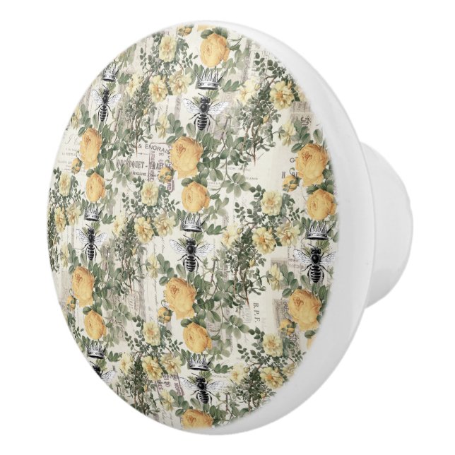 Vintage Queen Bee & Gul ros Knopp (Höger)