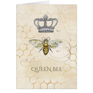 Vintage Queen Bee Honeycomb Hälsningskort