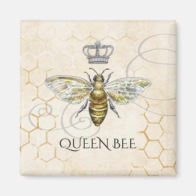 Vintage Queen Bee Royal Krona Honeycomb Beige Magnet (Framsidan)