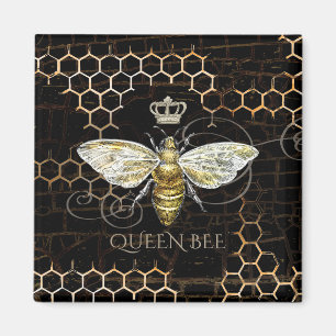 Vintage Queen Bee Royal Krona Honeycomb Black Magnet