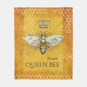 Vintage Queen Bee Royal Krona Honeycomb Guld Fleecefilt