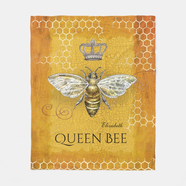 Vintage Queen Bee Royal Krona Honeycomb Guld Fleecefilt (Framsidan)