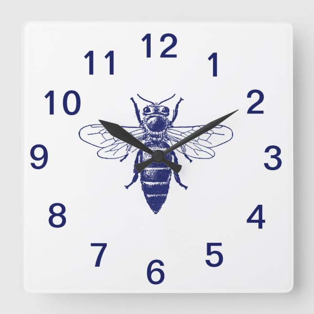 Vintage Queen Bee Teckning i Blue Fyrkantig Klocka (Framsida)