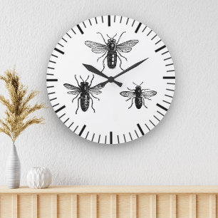 Vintage Queen Bee & Working Bees Illustration Stor Klocka