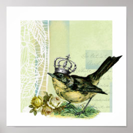Vintage Queen Bird Collage Art Print Poster