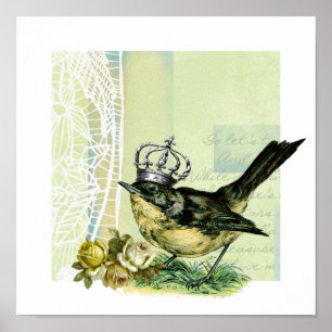 Vintage Queen Bird Collage Art Print Poster