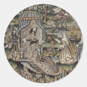 Vintage Queen Esther Tapestry Embroidery Lila Runt Klistermärke