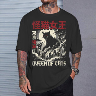 Vintage Queen of Cats Svart Monsterkatt Japan  T Shirt