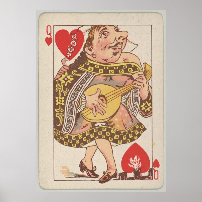Vintage Queen of Hearts Spelkort (1889) Poster (Framsidan)
