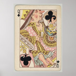 Vintage Queen of Klubbs Spelkort (1889) Poster