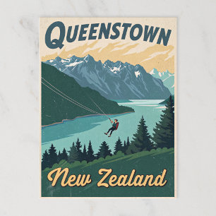 Vintage Queenstown New Zealand Äventyr Vykort