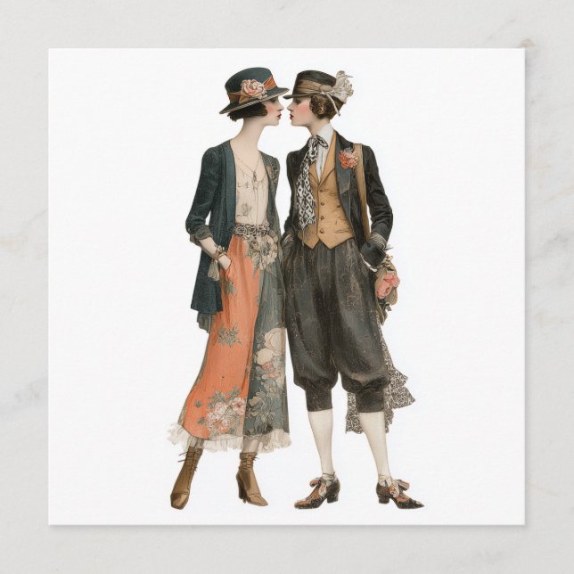 Vintage queer modemodeller 3 - decoupageark, inbjudningar (Framsida)