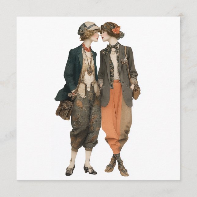 Vintage queer modemodeller - decoupageark, inbjudningar (Framsida)