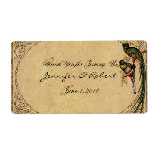 Vintage Quetzal Bird Elegant Vattenflaska Label Fraktsedel