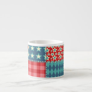 Vintage quilt: lappverksbakgrund mönster. espressomugg