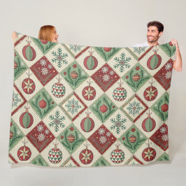 Vintage Quilted Christmas Pattern Fleecefilt