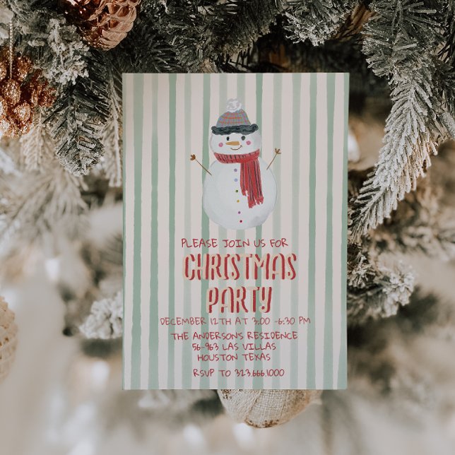 Vintage Quirky Hand plockade jul Snögubbe Party Inbjudningar (Skapare uppladdad)