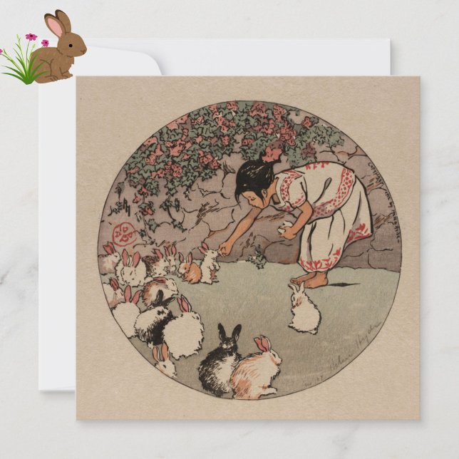 Vintage Rabbit Art valfritt Tillfälle-koffertkort (This cute, blank, flat card features vintage rabbit art. Great for any occasion.)