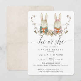 Vintage Rabbit Botanical Baby Gender Reveal Inbjudningar