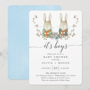 Vintage Rabbit Botanical Boy Shower Blue Inbjudningar