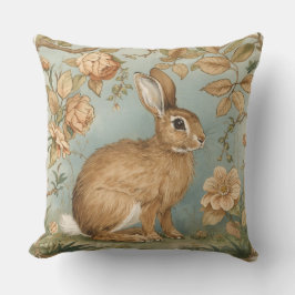 Vintage Rabbit,Bunny Rabbit,Florals Pattern, Retro Kudde