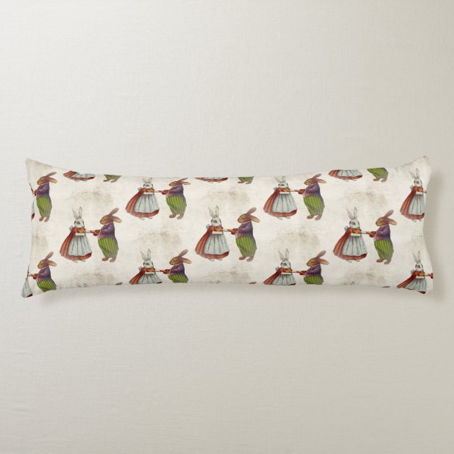 Vintage Rabbit Couple i Viktorian Clothing Kroppskudde (Framsidan)