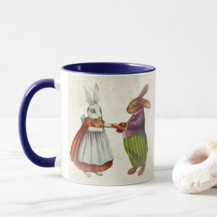 Vintage Rabbit Couple i Viktorian Clothing Mugg