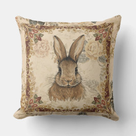 Vintage Rabbit,Cute Rabbit with Flowers Pattern Kudde