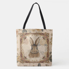 Vintage Rabbit,Cute Rabbit with Flowers Pattern Tygkasse