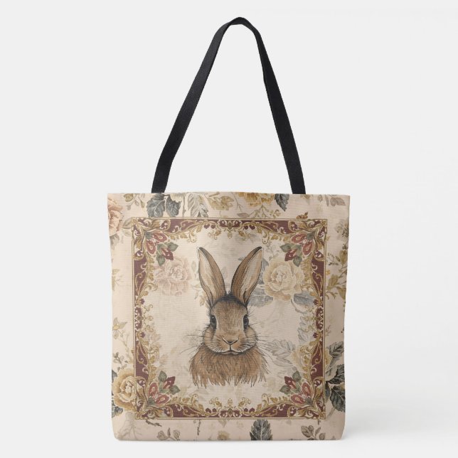 Vintage Rabbit,Cute Rabbit with Flowers Pattern Tygkasse (Framsida)