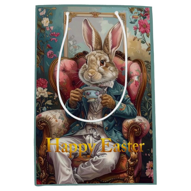 Vintage rabbit Drinking Tea Happy Easter (Framsidan)