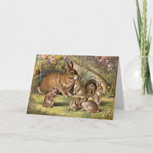 Vintage Rabbit Family Greeting-kort Kort