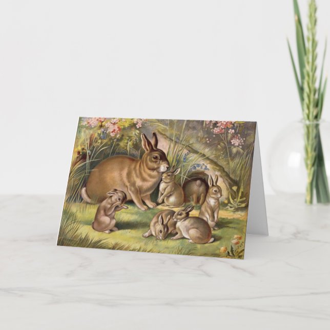 Vintage Rabbit Family Greeting-kort Kort (Framsida)