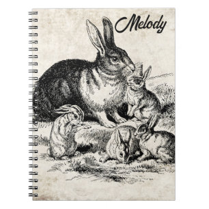 Vintage Rabbit Family Illustration, Baby Bunnies Anteckningsbok