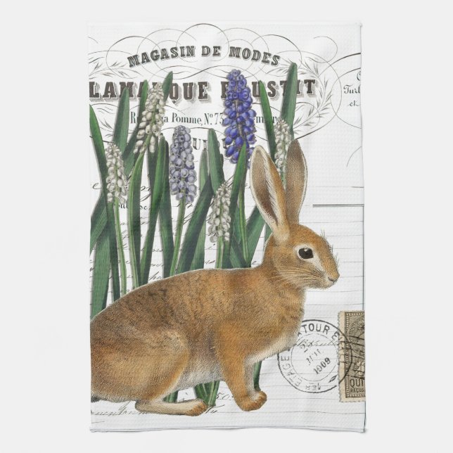 Vintage Rabbit Fransk Script Kitchen Hand Towel Kökshandduk (Vertikal)